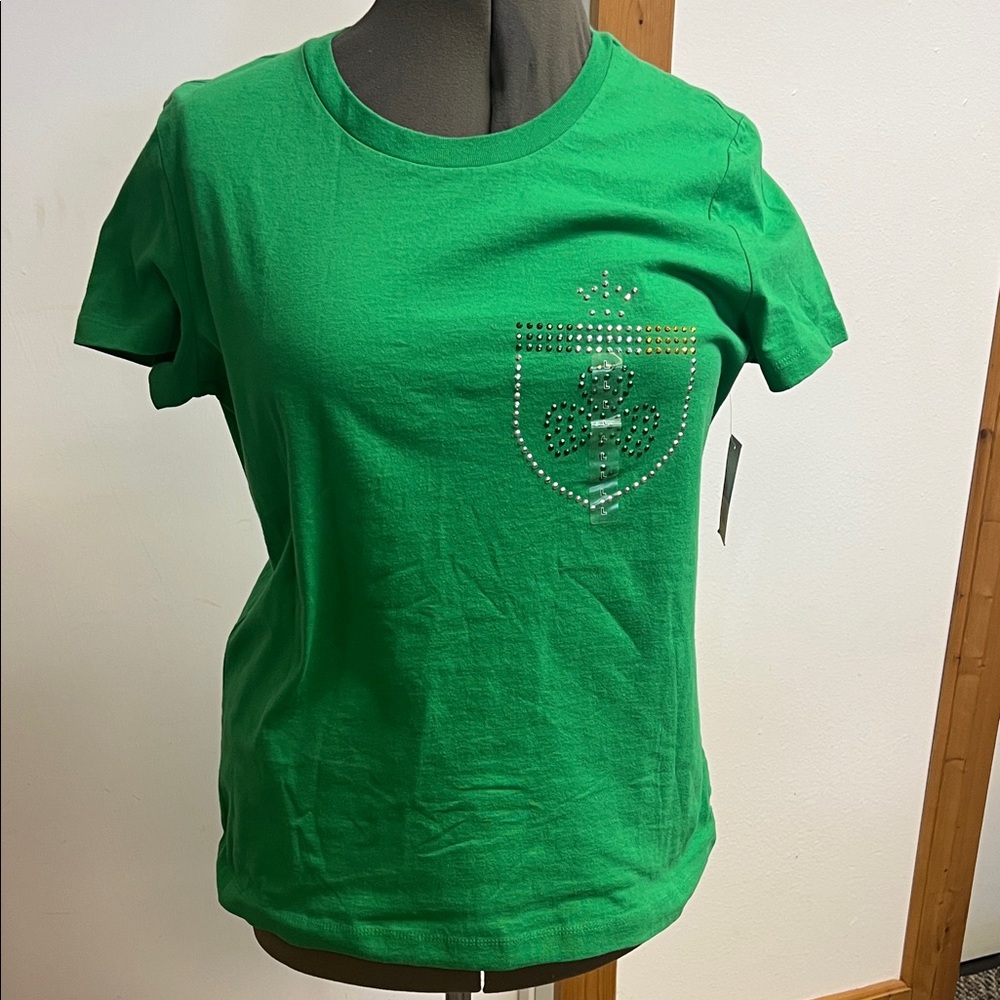 Vibrant Green Short Sleeve Tee with Crest Design